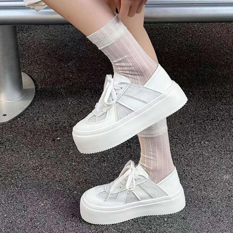 White Sneakers for Women with Skirts, Spring and Summer Two-Way Wear, Thick-Soled Board Shoes, 2025 New Versatile Mesh Yellow Sports Casual Shoes