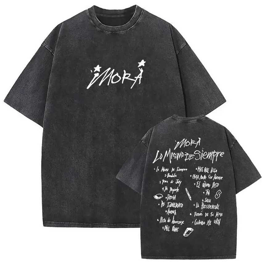 Rapper Mora Lo Mismo De La Otra Vez Tour 2025 Vintage Washed T Shirts Men Women Summer 100% Cotton Short Sleeve T-shirt New Tops Y250819