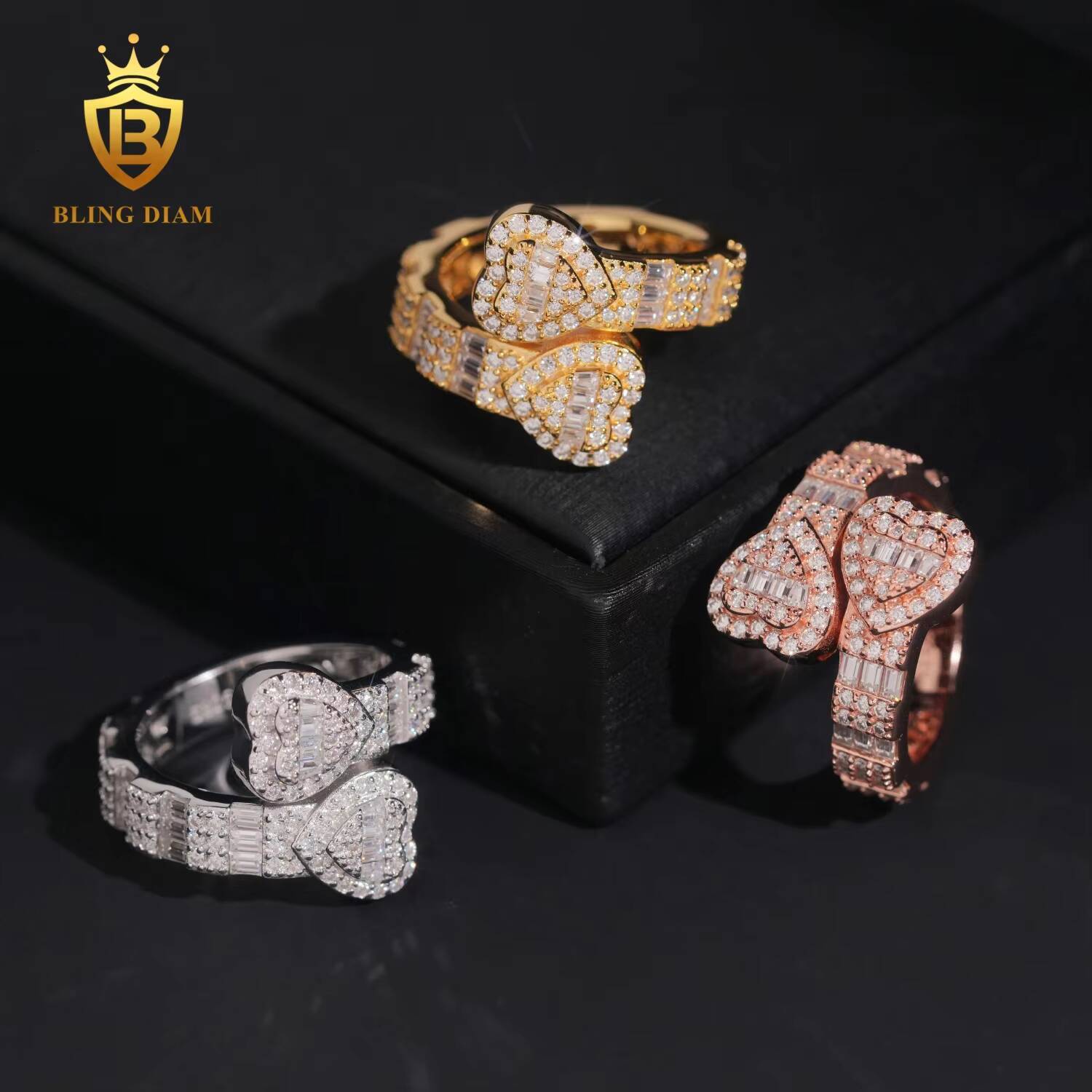 New Arrivals Custom Hip Hop Rings Fine Jewelry 925 Silver Heart Star Shape Baguette VVS Diamond Iced Out Moissanite Ring