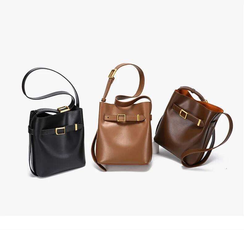 Women S Vintage Messenger High Quality Simple Handbag Genuine Leather Bucket Lady Shoulder Bag Female Crossbody Bags