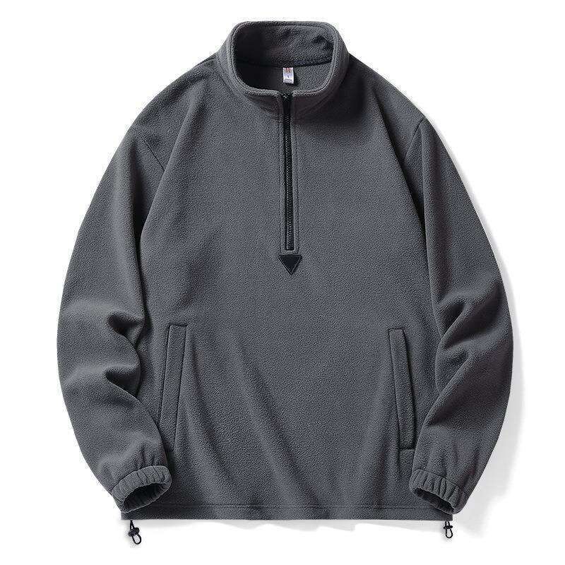 Men's Fleece Hoodie with High Collar Spring Solid Color Zip-Up Jacket