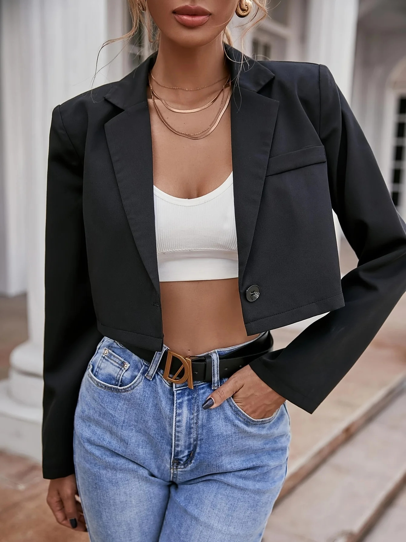 Korean versatile spring summerautumn thin JK small suit jacket for women short length long sleeved 250815