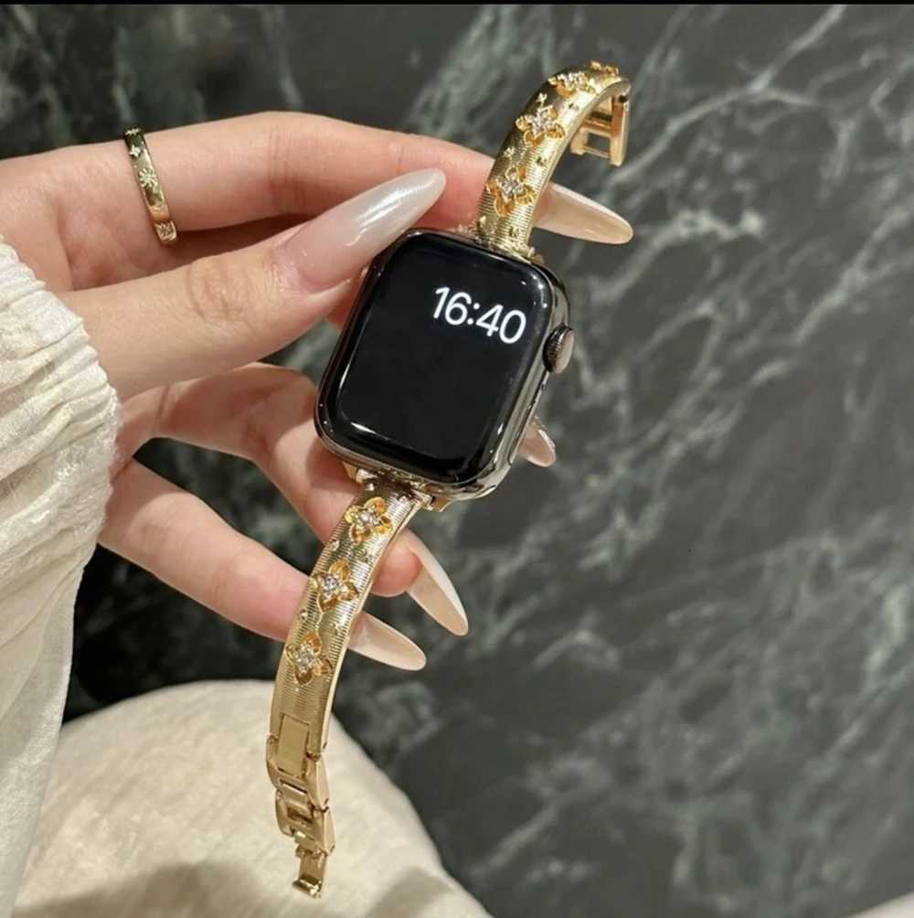 Bling Gold Stainless Steel Bracelet Link For Watch Band Series 8/7/6/10/9 40mm 41mm 38mm 42mm 44mm 45mm 46mm Strap Y250820