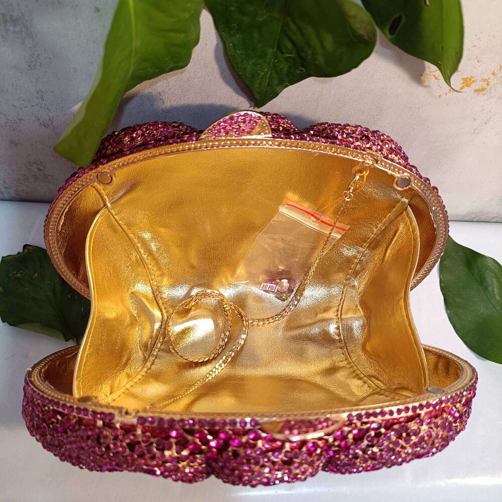 Designer Bags Lady Fushia Wedding Gems Evening Purses Women Hot Pink Crystal Clutch Purse Party Clutches Bridal Rhinestone Minaudiere Luxury Bag