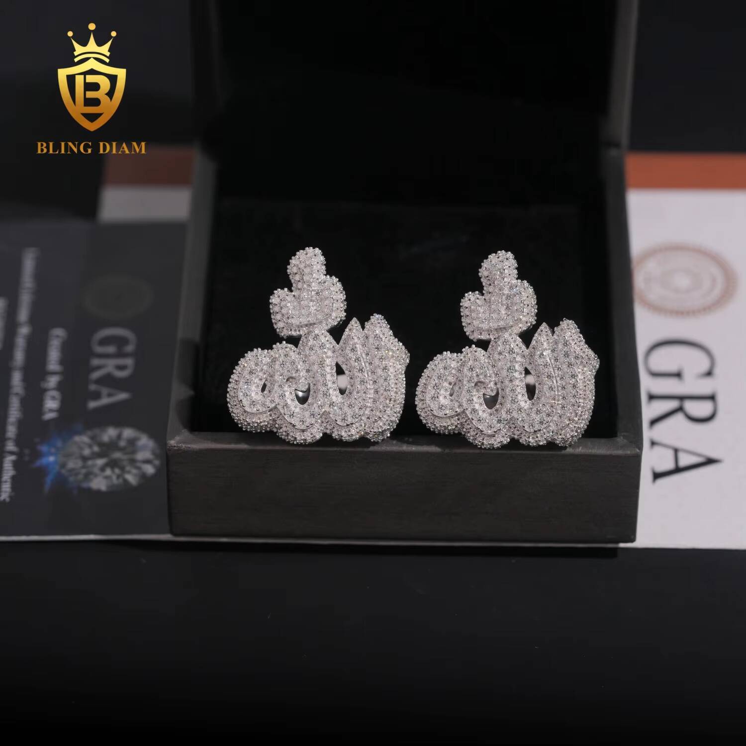 GRA Certificate Fine Jewelry Iced Out Hip Hop Jewelry 925 Sterling Silver Diamond Custom Moissanite Ring Allah Ring
