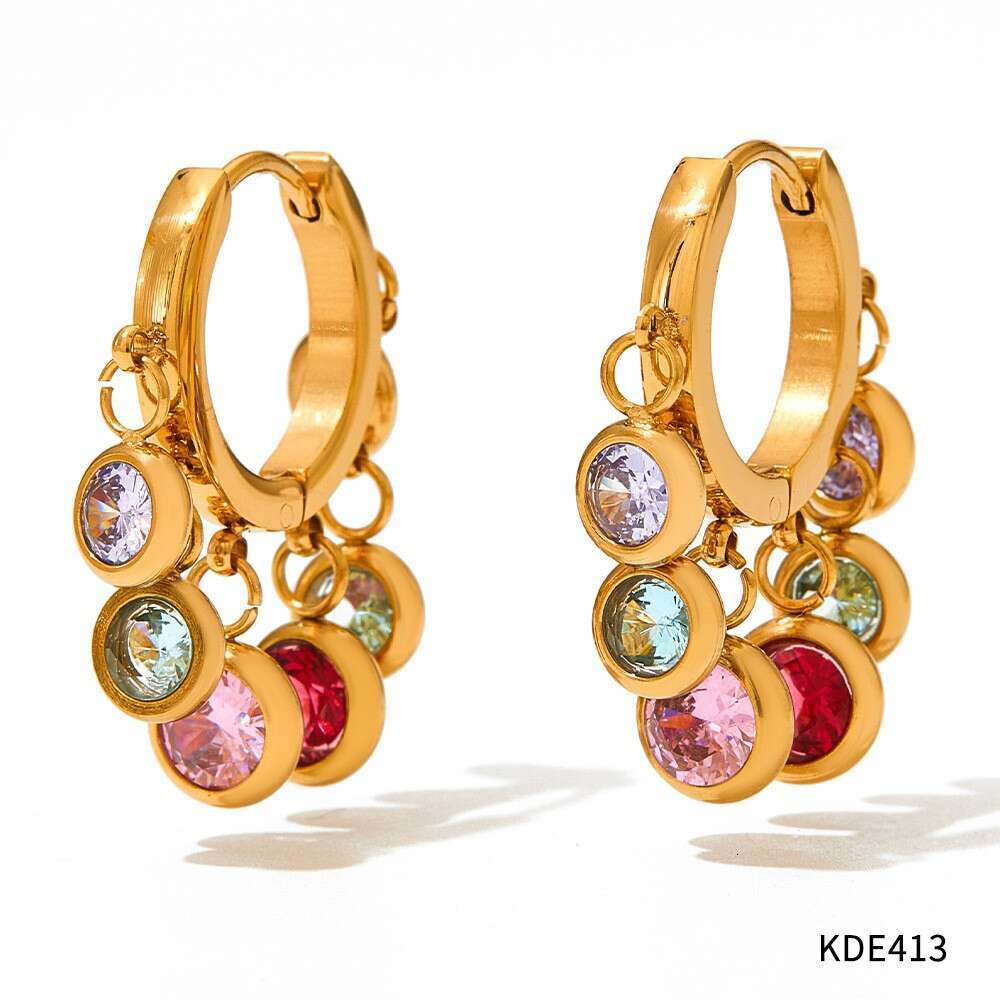 Design Sense Colorful New Zircon Geometric Exquisite Stainless Steel Designer Tassel Earrings for Women