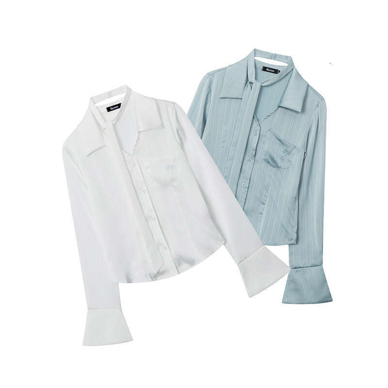 Heyhenry Pattern Embroidered Ribbon Design Slim Fit Elegant Sexy Versatile Short Long Sleeve Shirt For Women B5