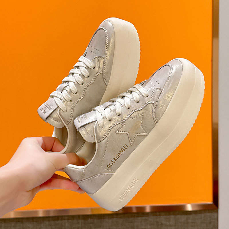 2025 Spring New Korean Version Doll Head Five-Star Loafers Women's Two-Layer Cowhide Thick-Soled Casual Versatile Height-Increasing Shoes