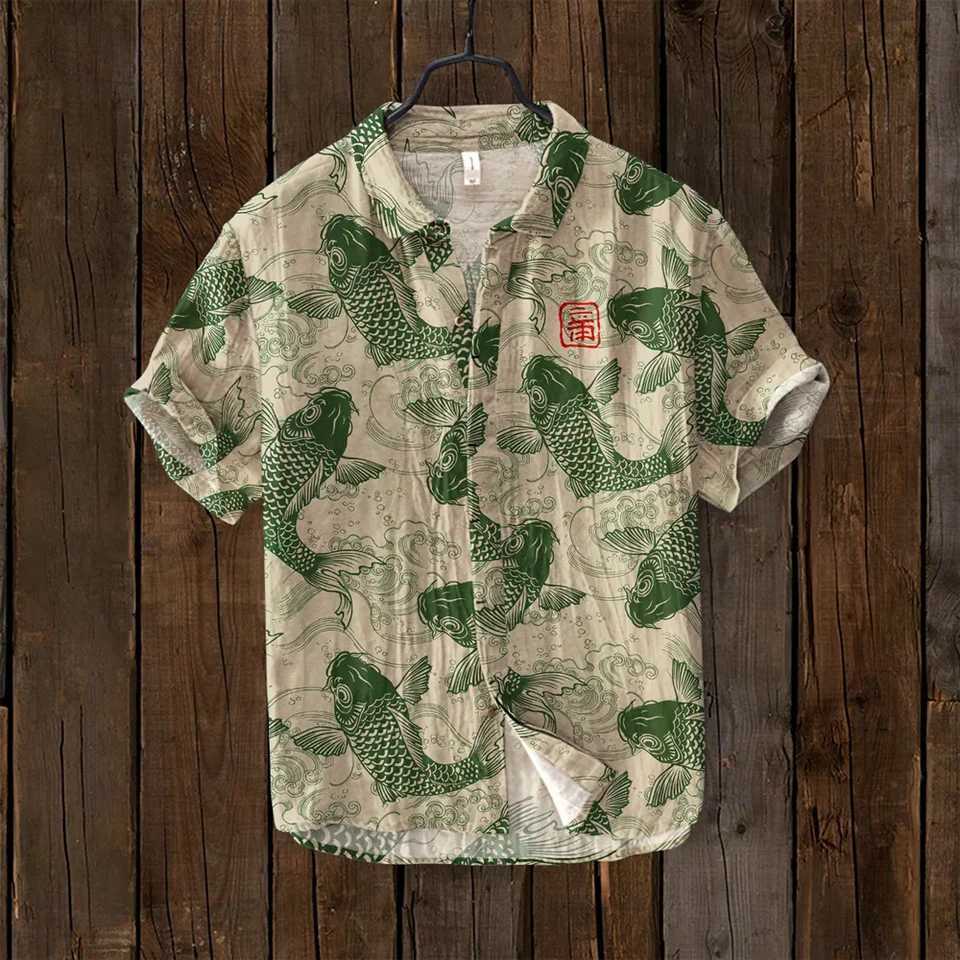 Kanagawa Surf Linen Mens Shirt Summer Hawaiian Shirt HD Pattern Comfortable Breathable Mens Clothing Fashion Button Design Y250819