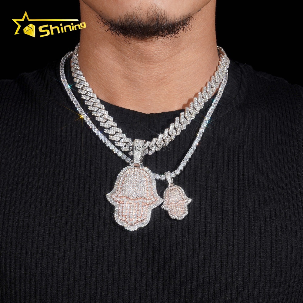 Hip Hop High Quality Two Tone Rose Gold 925 Silver Hamsa Iced Out Moissanite Pendant