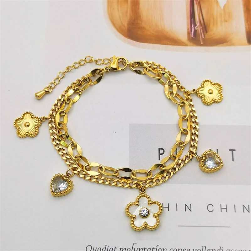 316L Stainless Steel Statement Bracelet 2025 New Fashion Jewelry Zircon Seashell Heart Flowers Charm Chain Bracelets For Women G250820