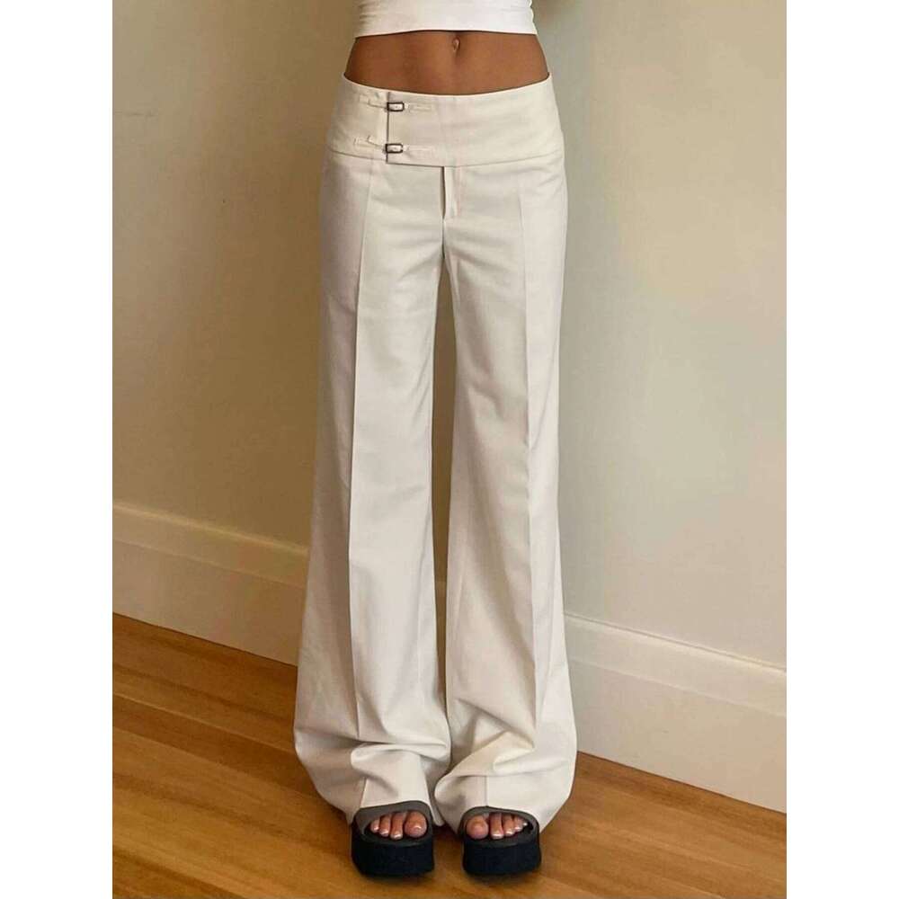 Rockmore Y2K Vintage Baggy Flare Pant Women Fashion Casual Low-rise Solid Wide Leg Trousers Streetwear pantalones