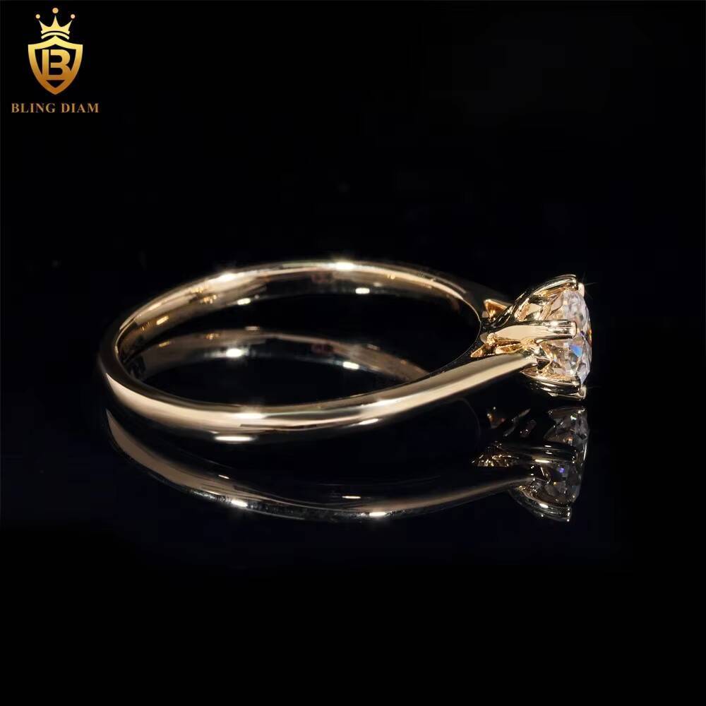 14K Yellow Gold Engagement Rings Custom VVS Moissanite Diamond Classic Design Wedding Ring