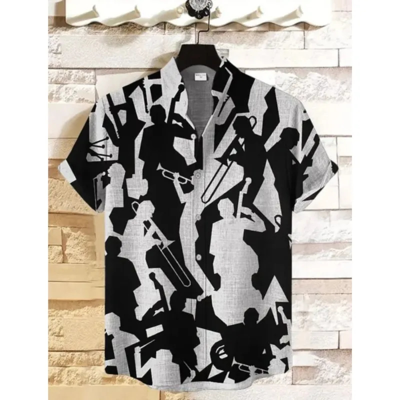 2025 Printed Mens Linen Blended Short Sleeve Shirt Retro African Tribal Totem Pattern Street Fashion Tops Vintage Man 250808