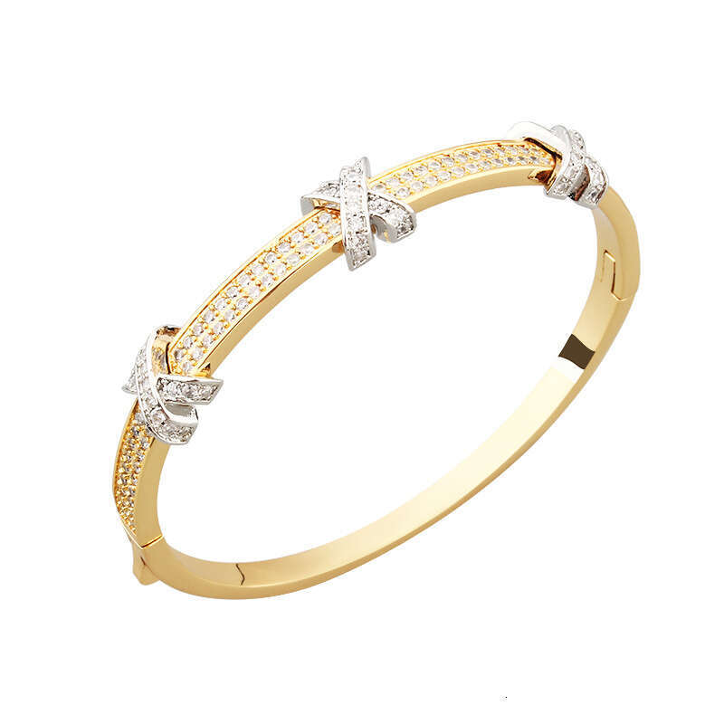 Elegant Small Palace Style Micro Inlaid Zircon X Letter Two-tone Bracelet Hot Item