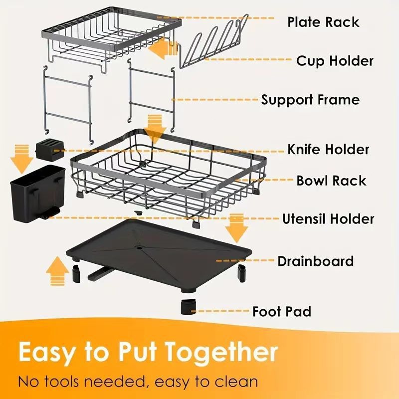 ICEDOG-Dish Drying Rack, 2 Tier Dish Racks for Kitchen Counter,Large Capacity Detachable Dish Rack, Rustproof Dish Drainer with Drainboard,Utensil Hol