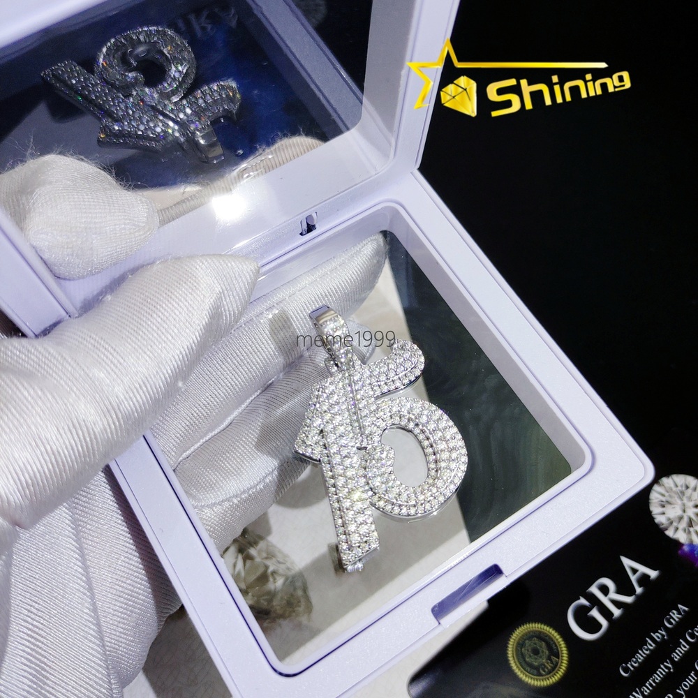 Iced Out Custom 14k Yellow Gold Number Pendants Fashion Hip Hop Jewelry Vvs Moissanite Diamond Letter Pendants for Men