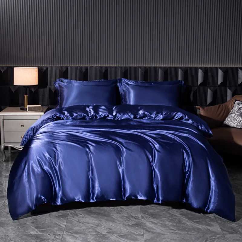 Solid Silk Bedding Set with Duvet Cover Bed Sheet cases Luxury Satin Single Double Bedsheet King Queen Twin Size Y250819
