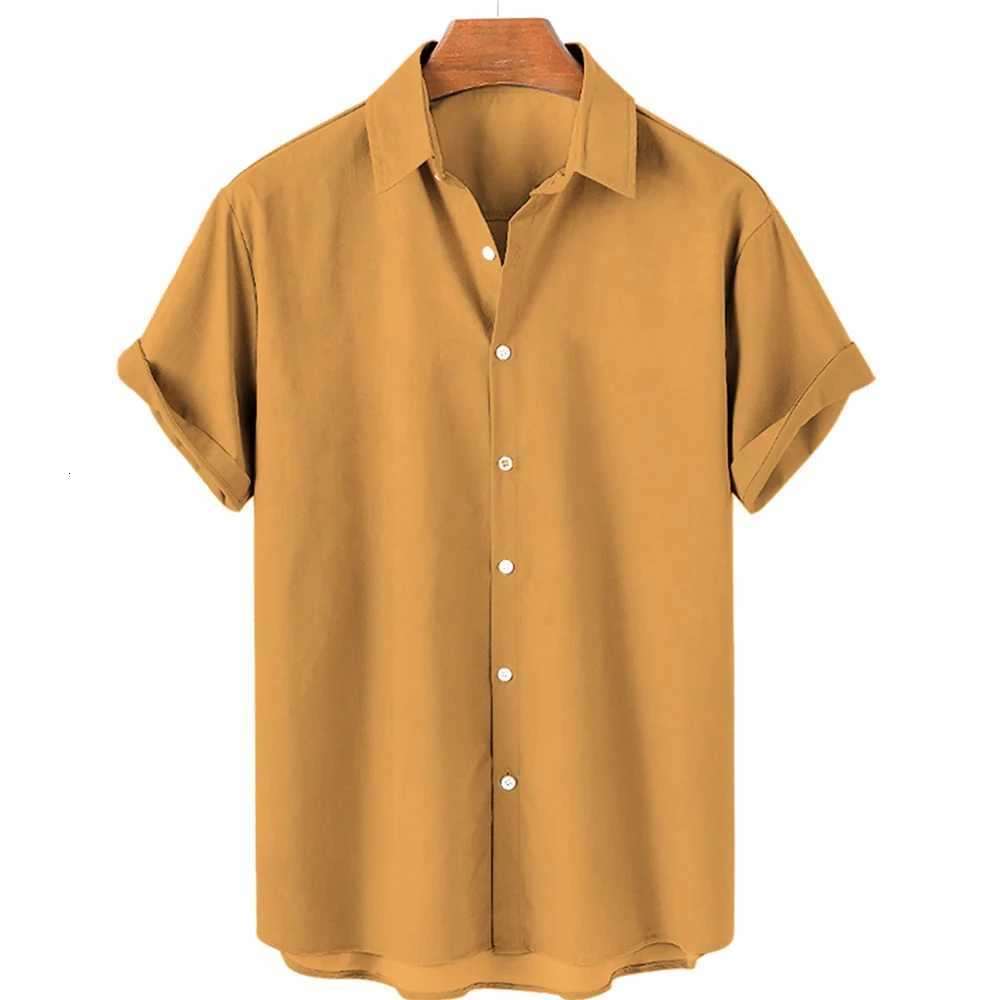 Solid Color Shirt For Men Lapel Shirts Trend Street 3D Short Sleeved Daily Casual Clothing Loose Oversized Top Hawaii clothing Y250819