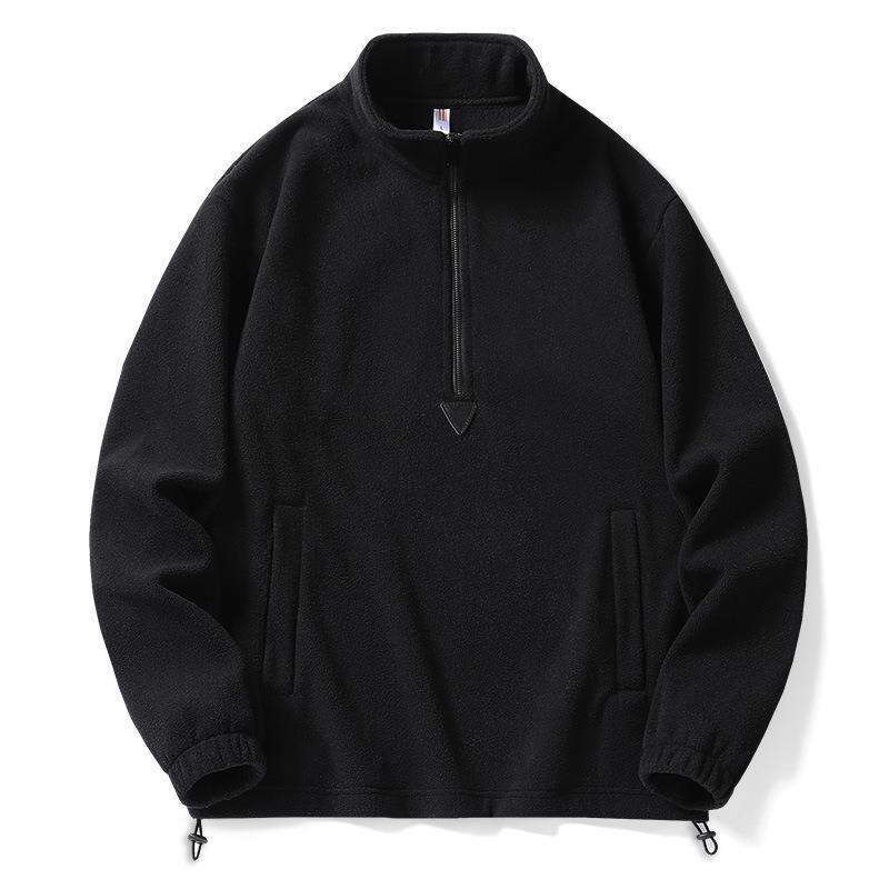 Men's Fleece Hoodie with High Collar Spring Solid Color Zip-Up Jacket