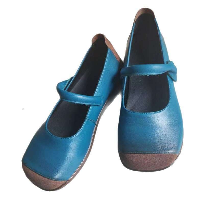 2025 Summer Autumn Flat Color Block Shallow Mouth Square Toe Women's Mom Large Size Middle-aged and Elderly Small Leather Shoes