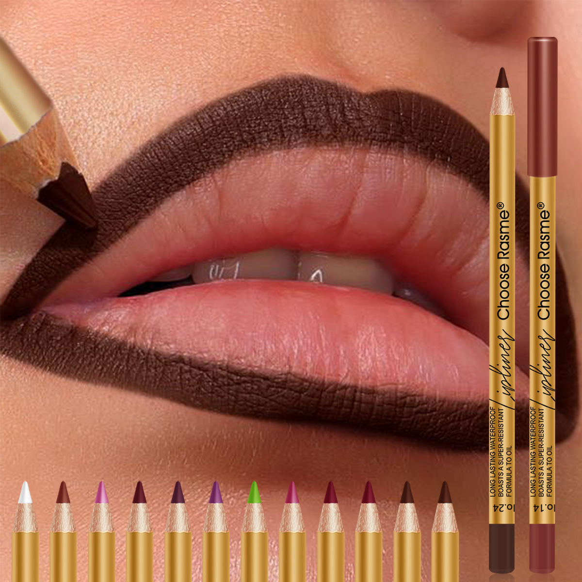 Choose Rasme 12-Color Green Lip Liner Set - Velvet Matte Finish, Long-Lasting Waterproof Lip Pencils