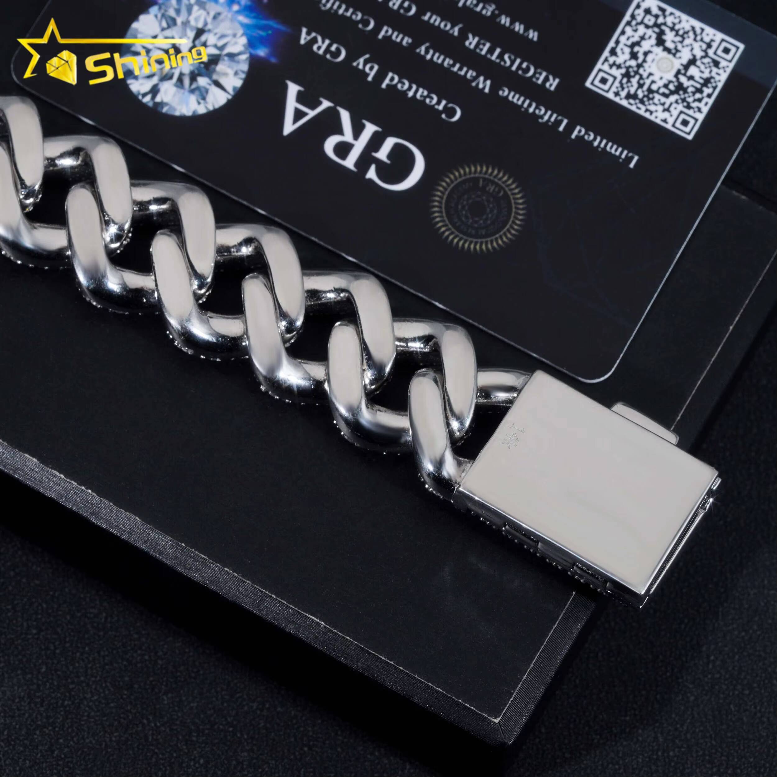 High Quality Mens Iced Out Jewelry Three Rows 20mm Silver 925 Moissanite Hip Hop Cuban Link Bracelets