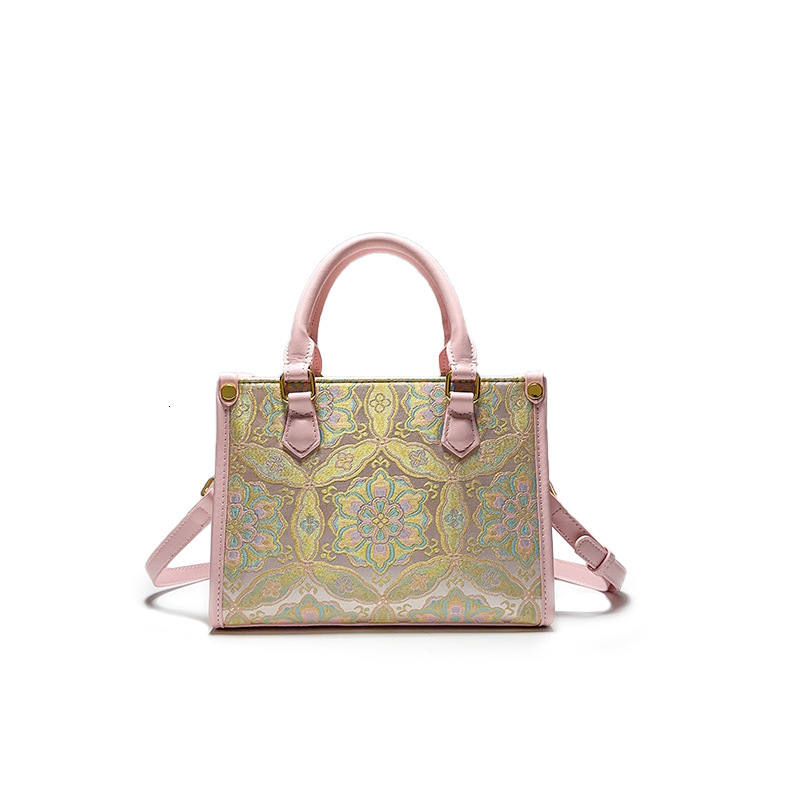 Free Shipping Designer Chinese Style Women's Handbag Luxury New Style Song Brocade Pattern Pink Single Shoulder Crossbody Bag Three-dimensional S