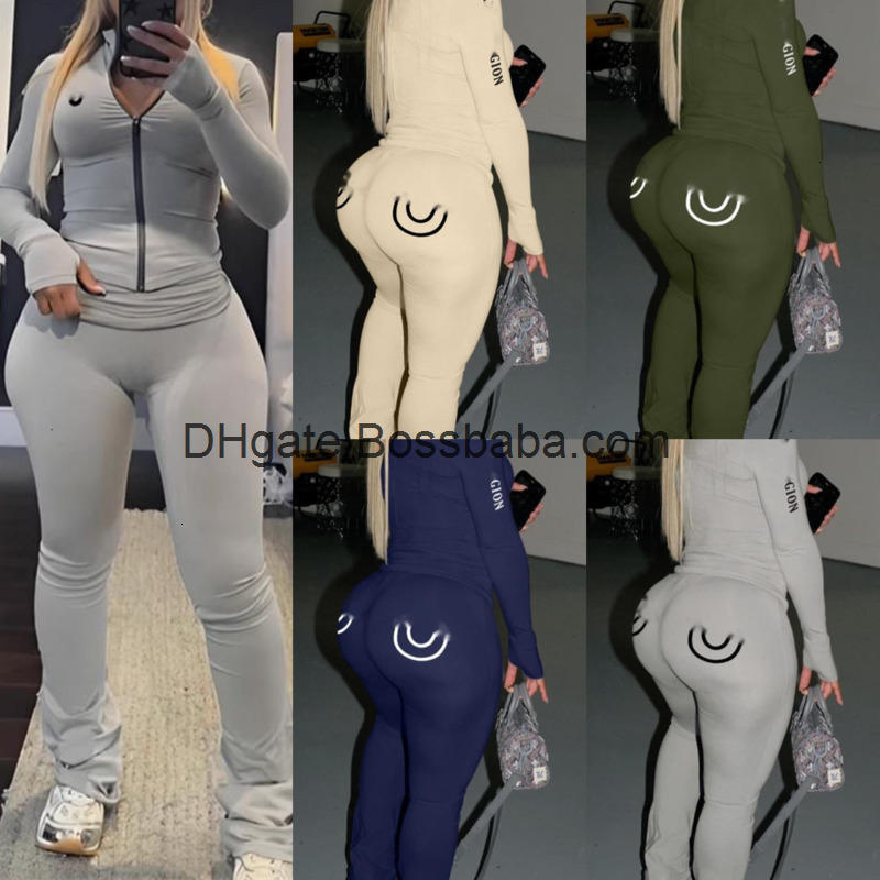 Womens Designer Tracksuit Two Piece Set New Fashion Sweatsuit Pattern Printed Long Slimming Jacket Coat Casual Sports Pants Outfits