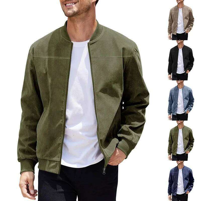 Autumn Suede Solid Color Men's Zipper Jacket
