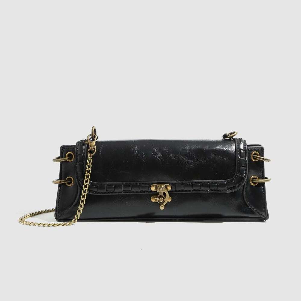 Fashion Trend Single Lock Buckle Antique Bronze Designer Gold Crossbody Shoulder Clutch Underarm Bags Chain Women's Bag