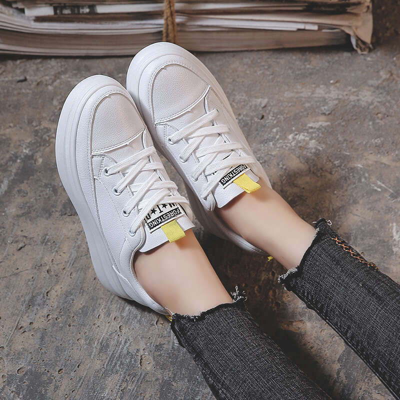 2023 Spring New Trendy Comfortable Fabric White with Hidden Wedge 4m Platform Thick Sole Casual Shoes