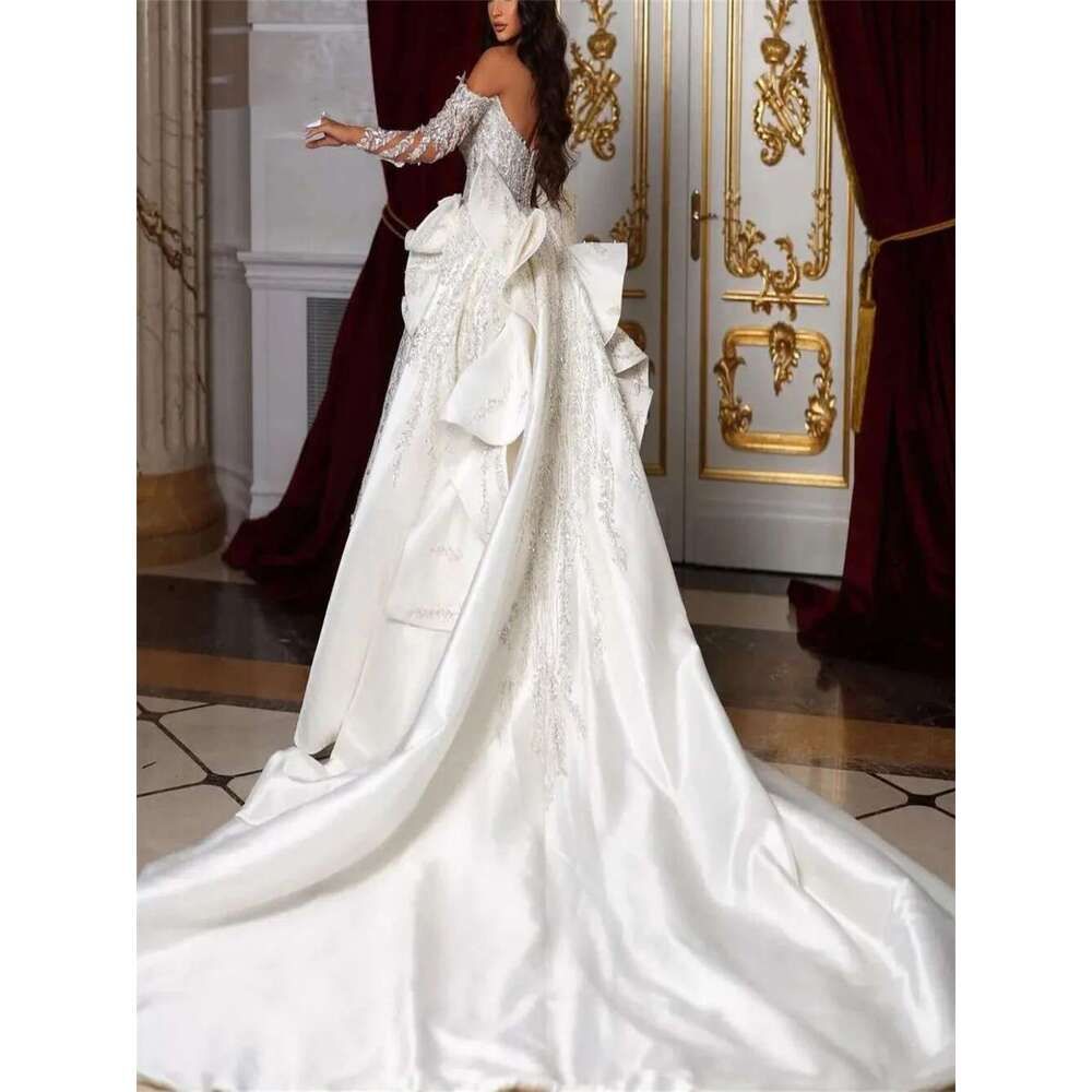 Gorgeous Lace Mermaid Wedding Dresses With Detachable Train Sexy Deep V Neck Beaded Crystals Ruffles Dubai Arabic Luxury Bridal Gowns Bc19164 B0313