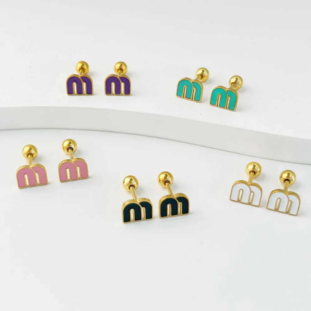 Stainless Steel Letter M ALTERA Screw Stud Earrings for Women Fashion Luxury Small Ball Screws Earrings Piercing Jewelry Gift 1 G250820aw