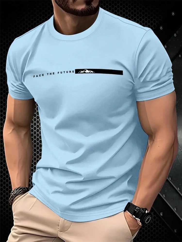 Summer mens casual sports loose oversized simple letter pattern printed round neck short sleeved T-shirt top Y250819