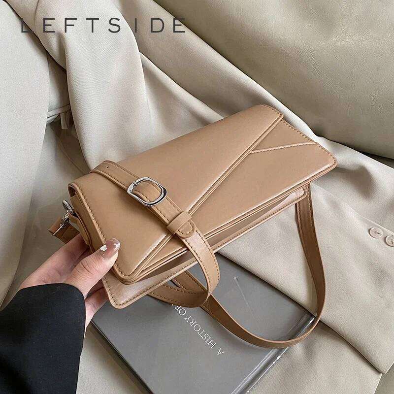 LEFTSIDE Small PU Leather Flap Shoulder Bag for Women 2025Winter New Trend Y2K Handbags and Purses Females Crossbody BagsLuxury bagtote bag