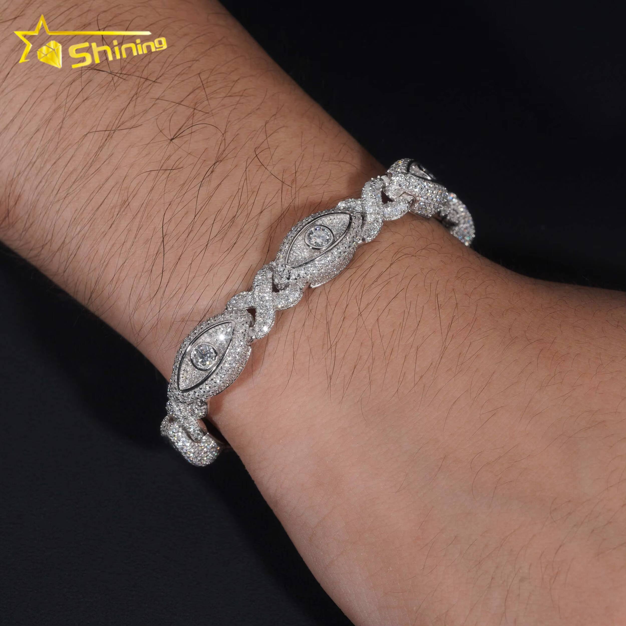 Pass Diamond Tester Silver 925 Gold Plated Hip Hop Jewelry Custom Mens Eye Bracelet VVS Moissanite Cuban Bracelet