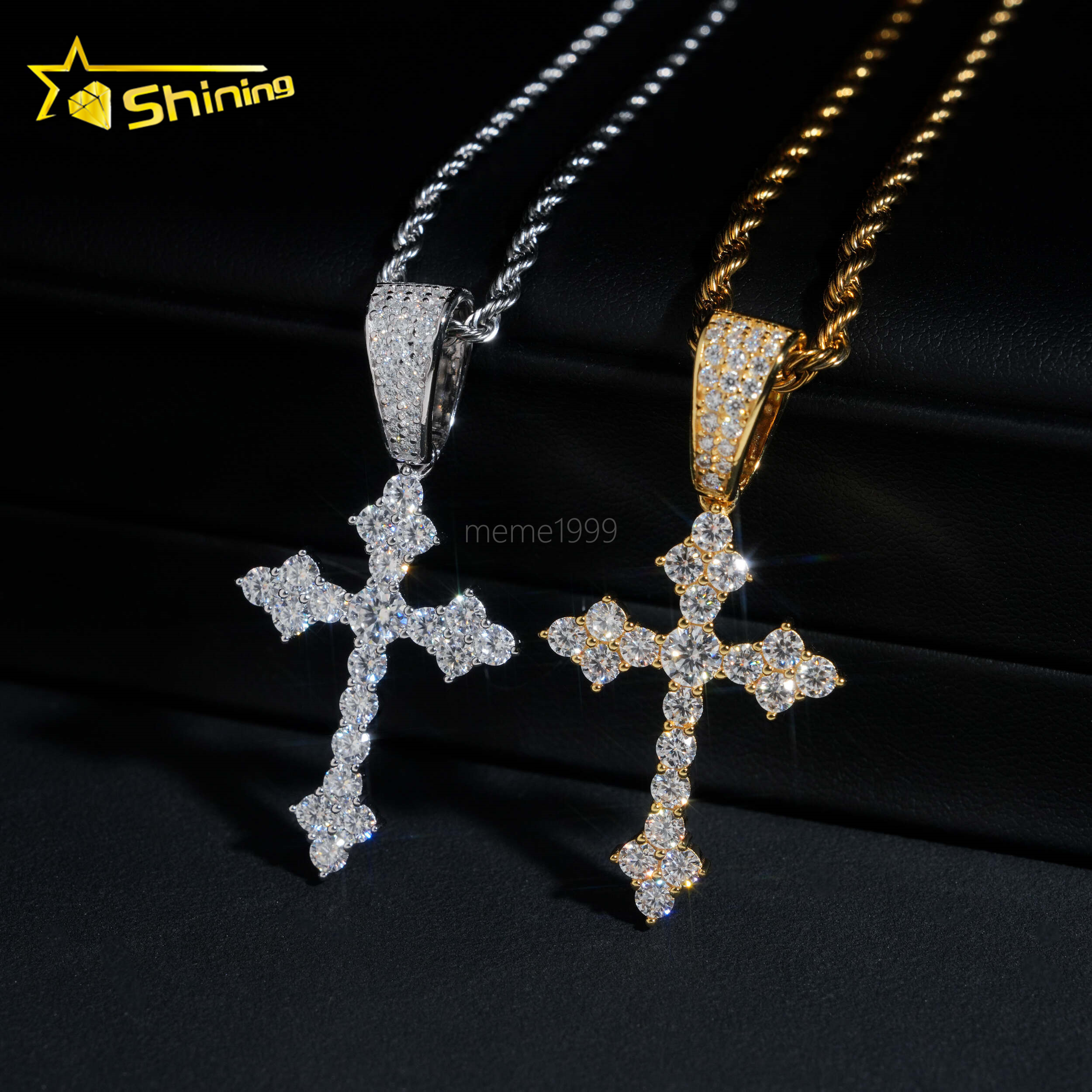 USA Local Stock Fast Shipping Cross Charm Gold Plated 925 Sterling Silver Moissanite Hip Hop Iced Out Design Sparkling Pendant