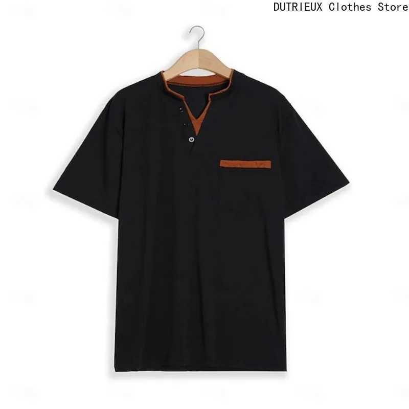 Mens Oversized T-shirt Stand-up Collar Henry Short-sleeved Loose and Breathable Casual Top Multi-color Trendy Versatile T Shirt Y250819