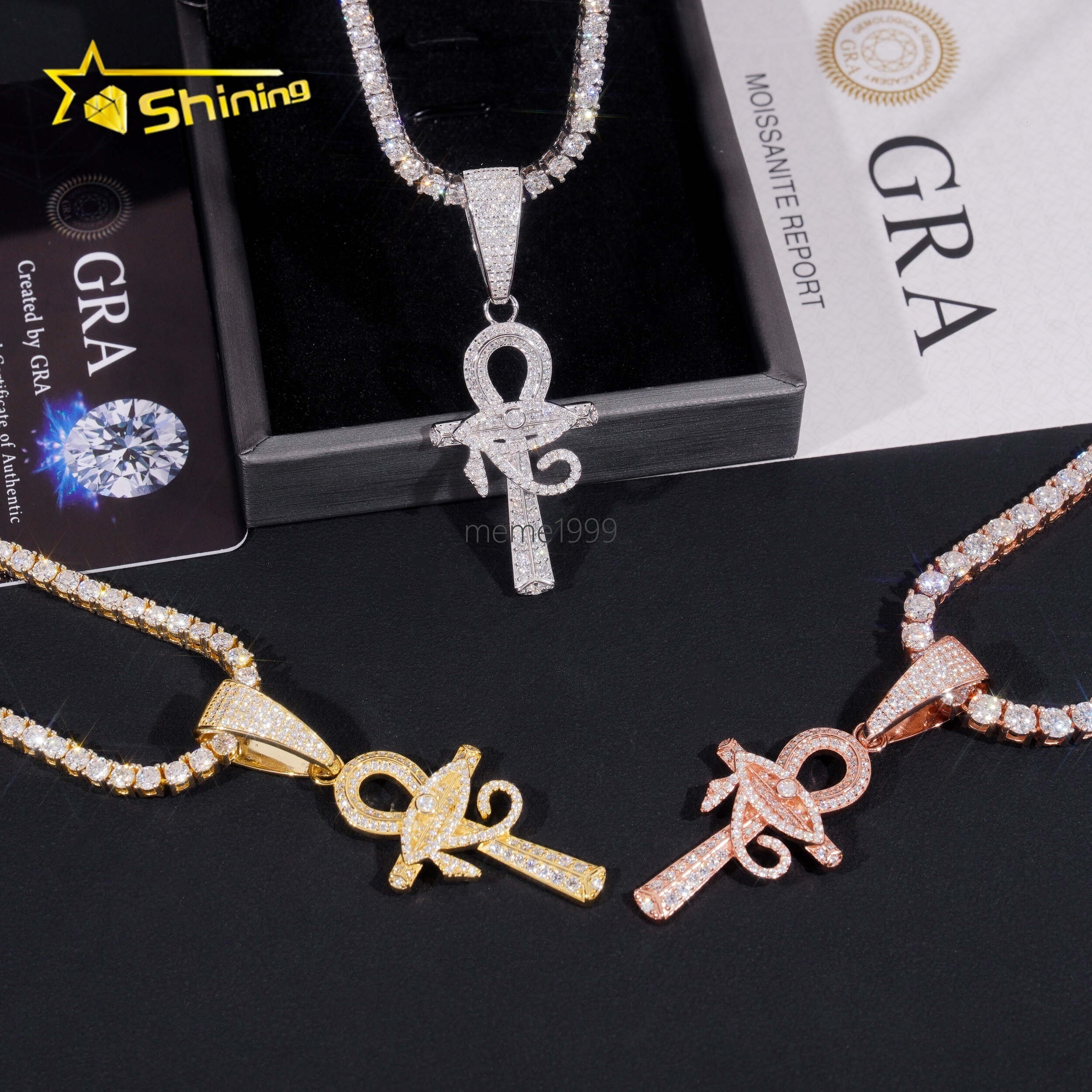 925 Sterling Silver Cross Pendant Necklace Jewelry Pass Diamond Tester Vvs Moissanite Mens Iced Out Charm Cross Pendant