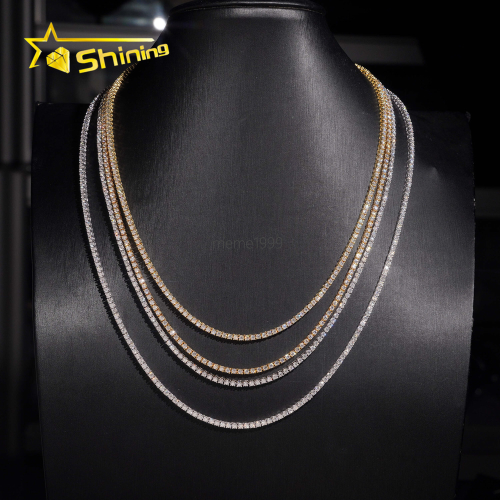 USA Warehouse Local Stock 2mm Tennis Chain 925 Solid Silver Hip Hop Iced Out GRA Moissanite Diamond Sparkling Tennis Chain