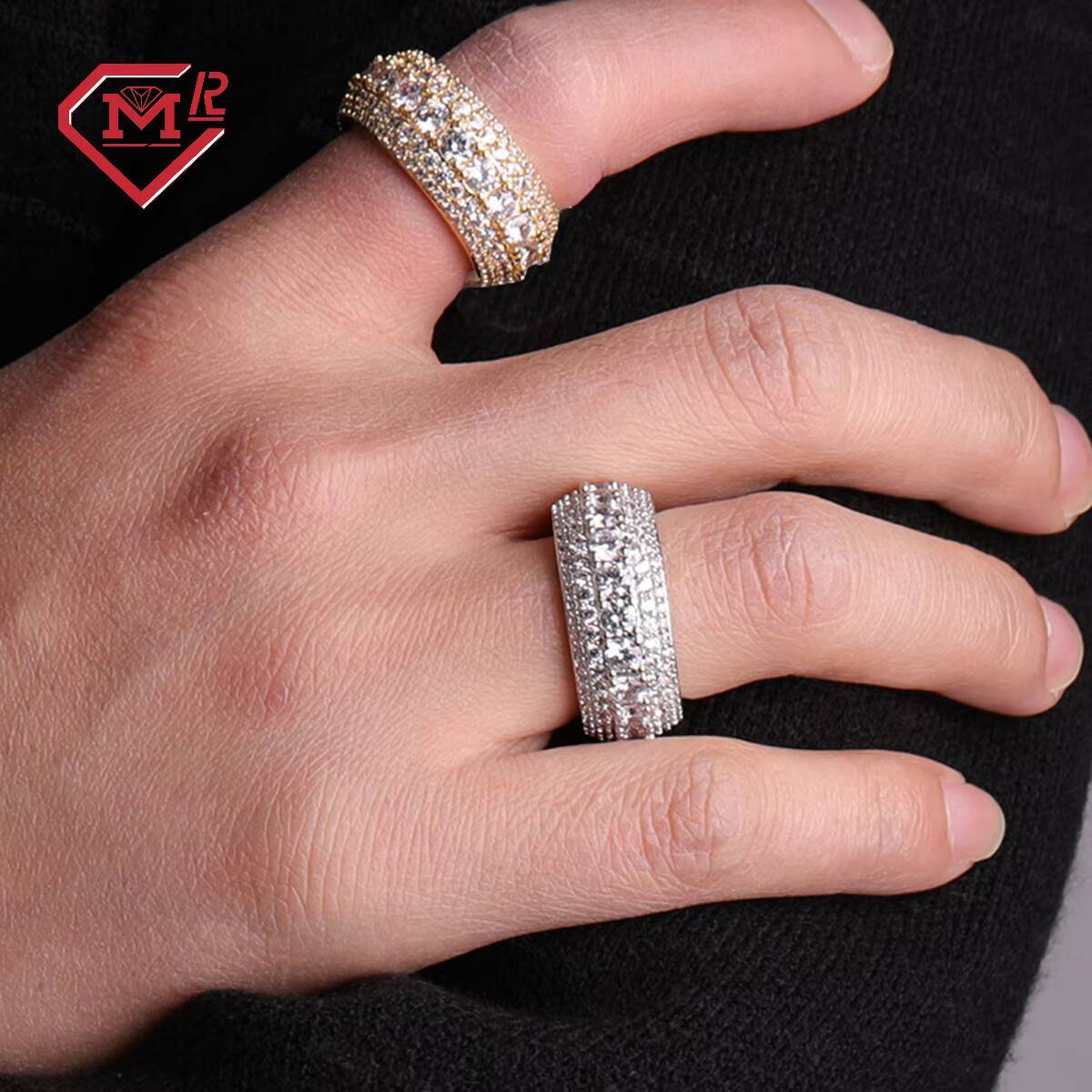 Mens Silver Ring Moissanite Custom Bling Sparkly Cuban Ring Iced Out Gra Certificated Moissanite Tennis Ring