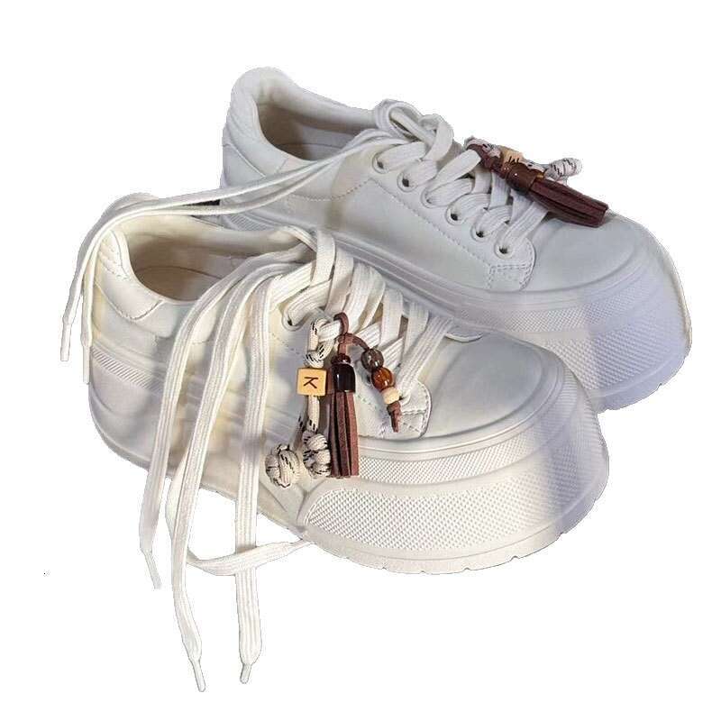 2025 Summer Autumn Platform Height Increase 7cm Thick Sole Bread White Women Shell Toe Sports Casual Single Shoes Korean Version