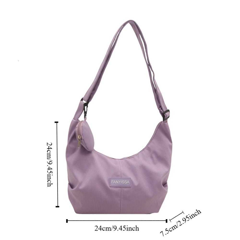 Korean Style Lightweight Shoulder Bag Large Capacity Solid Color Canvas Bag with Coin Purse Handbag Cream Color Y250819