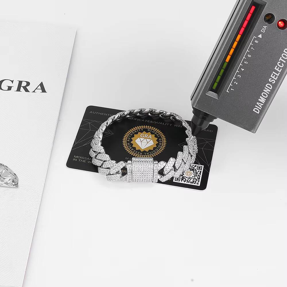 NUOYA Fine Jewelry Iced Out VVS Moissanite Cuban Chain Necklace 925 Sterling Silver Hip Hop Jewelry Cuban Link Chain Necklace