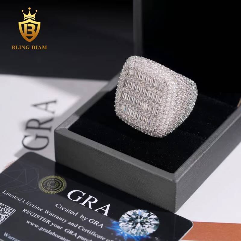 Wholesale Hip Hop Jewelry 925 Sterling Silver Ice Out Vvs Moissanite Fully Diamond Men Rings Square