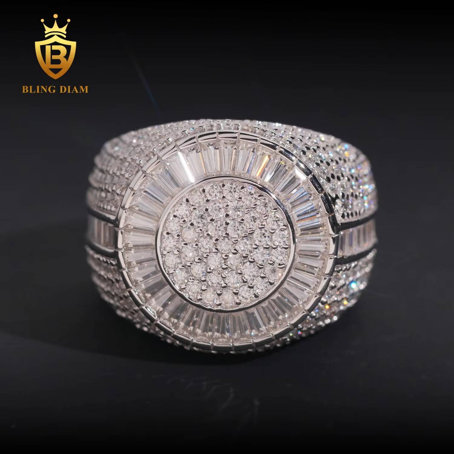 Hip Hop Jewelry S925 Sterling Silver Rose Gold Plated Ice Out Vvs Moissanite Pass Diamond Tester Round Rings Trendy for Men