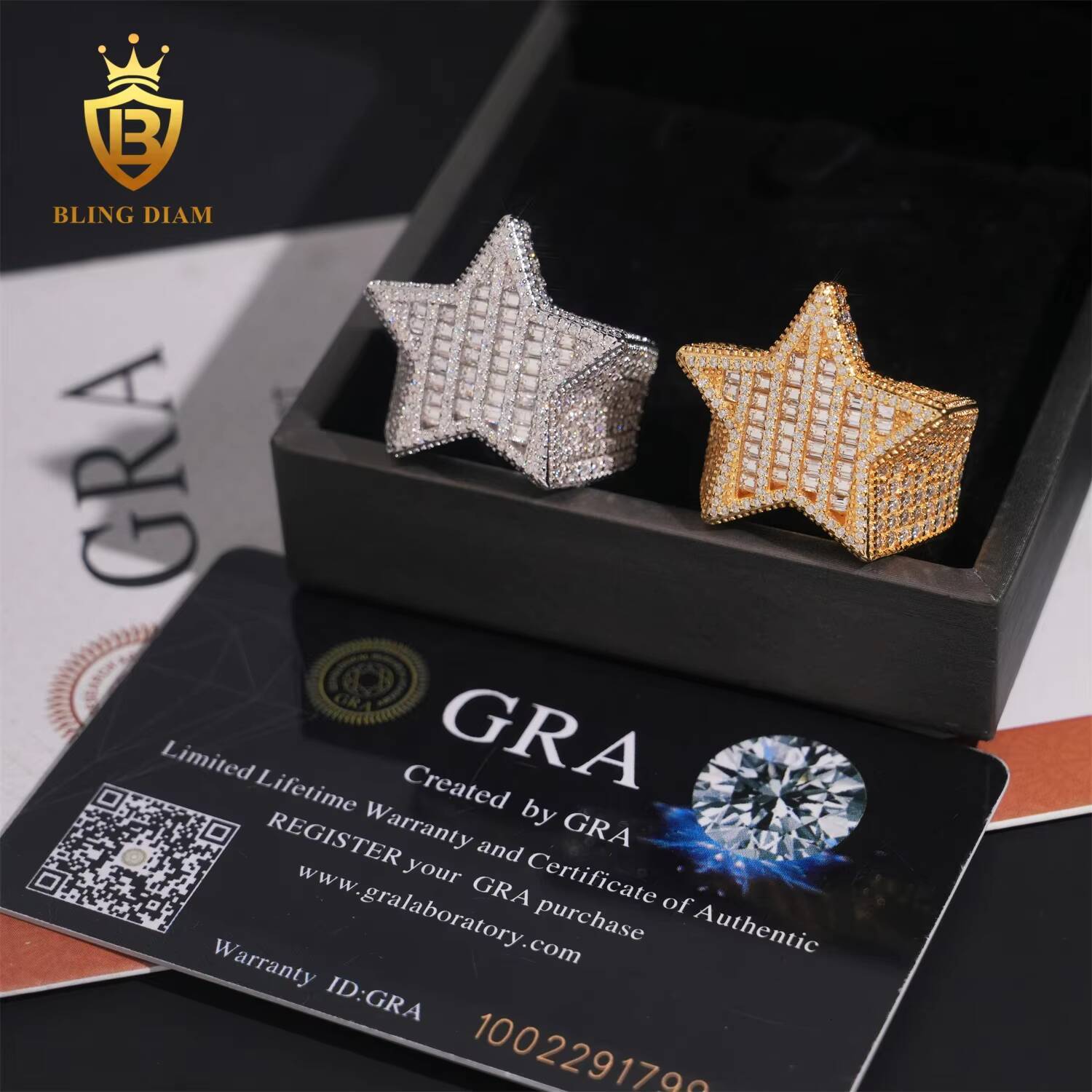 Hot Sale Hip Hop Jewelry 925 Silver Gold-Plated Vvs Moissanite Ice Out Fully Diamond Mens Star Rings With Box