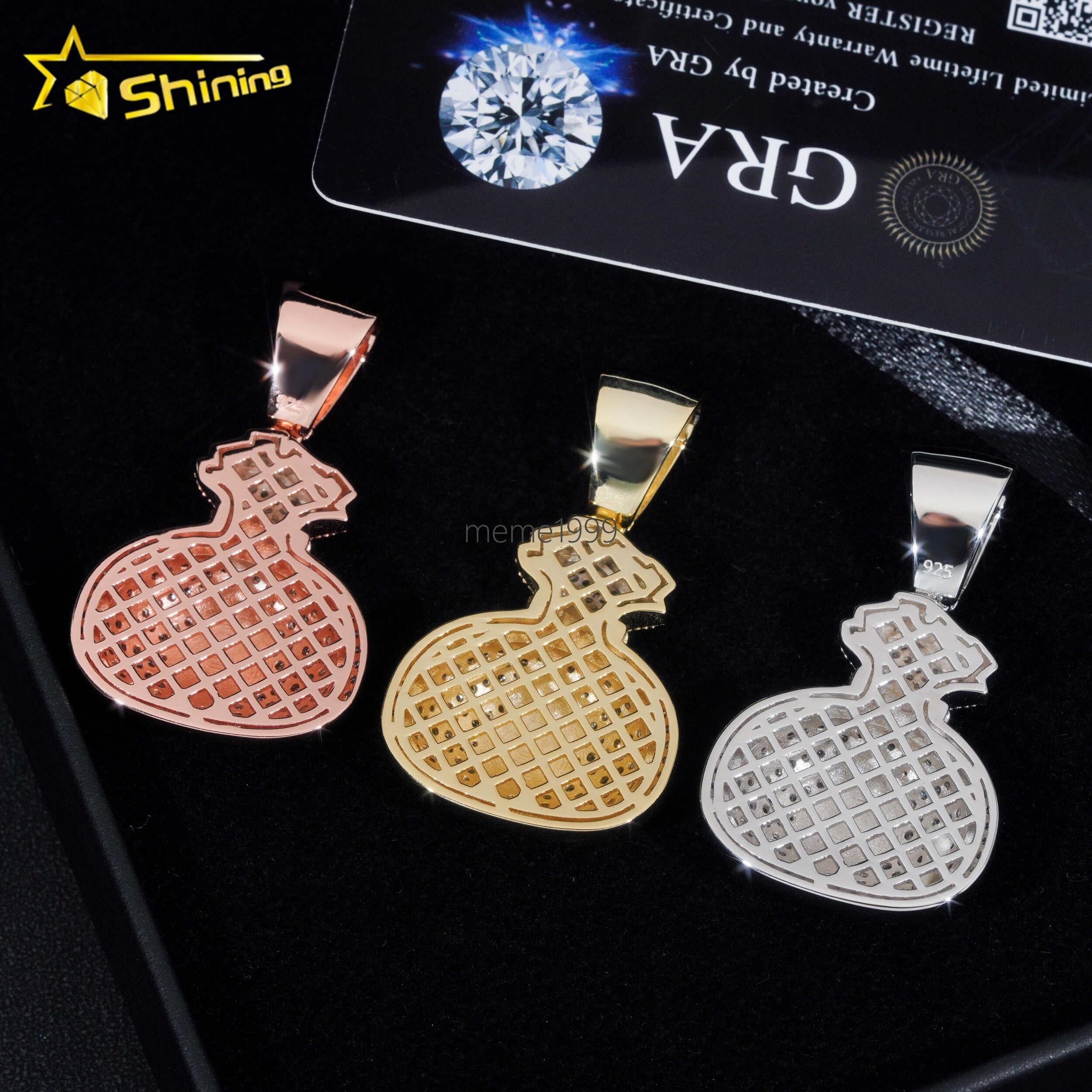 Pass Diamond Tester Fine Jewelry 925 Silver Gold Plated Diamond Iced Out Hip Hop Custom Money Bag Moissanite Pendant