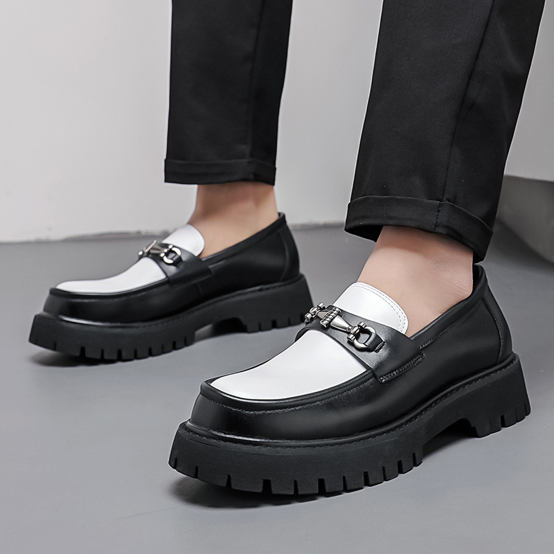 2025 New Thick-Soled Height-Increasing Men's Large Patent Leather Glossy Casual Chunky Heel Loafers Hairstylist Trendy Shoes ddmymoon
